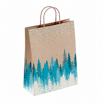 Крафт-пакет бумажный "Лес" 26х15х35 см, с кручеными ручками, плотность 80 г/м2