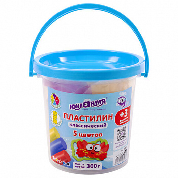 Пластилин в ведерке ЮНЛАНДИЯ "ПОДВОДНЫЙ МИР", 5 цветов, 300 г, 3 формочки, ВЫСШЕЕ КАЧЕСТВО