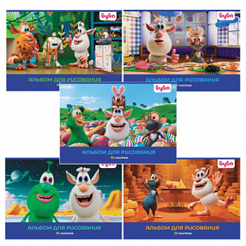 Альбом для рисования А4 30 л., скоба, обложка картон, HATBER, 205х290 мм, "Буба", 082442, 30А4В
