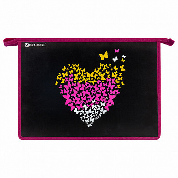 Папка для труда на молнии BRAUBERG А4, 2 отделения, органайзер, "Shining heart"