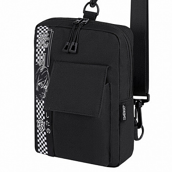 Сумка на плечо HEIKKI TORRENT (ХЕЙКИ) с карманом, "Anime face", черная, 25х18х3 см