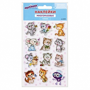 Наклейки гелевые "Кошки-мышки", многоразовые, с тиснением фольгой, 10х15 см, ЮНЛАНДИЯ
