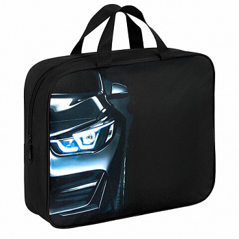 Папка на молнии с ручками BRAUBERG KIDS А4, 1 отделение, полиэстер, 80 мм, "Dark car"