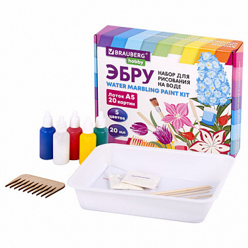 ЭБРУ набор для рисования на воде 5 цветов по 20 мл (20 картин), лоток А5, BRAUBERG HOBBY