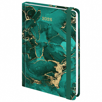 Ежедневник датированный 2026 с резинкой 145х203 мм, А5, BRAUBERG, твердый, фольга, "Мрамор"