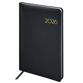 Еженедельник датированный 2026, А5, 145х215 мм, BRAUBERG "Select", балакрон, черный