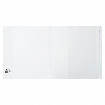 Обложка ПП со штрихкодом для учебников младших классов БОЛЬШОГО ФОРМАТА, КЛЕЙКИЙ КРАЙ, 80 мкм, 265х450 мм, прозрачная, ЮНЛАНДИЯ