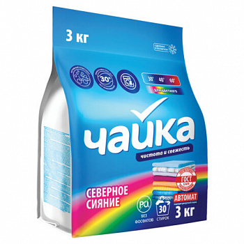 Стиральный порошок автомат для цветного белья 3кг ЧАЙКА "Северное сияние", СОНЦА Бела