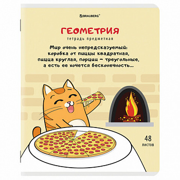 Тетрадь предметная "КОТ-ЭНТУЗИАСТ" 48 л., TWIN-лак, ГЕОМЕТРИЯ, клетка, подсказ, BRAUBERG