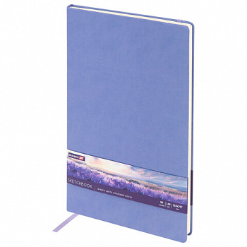 Скетчбук, слоновая кость 140 г/м2 210х297 мм, 80 л., КОЖЗАМ, резинка, BRAUBERG ART CLASSIC, пастель сиреневый