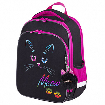 Ранец BRAUBERG QUADRO, 3 отделения, с брелоком, "Black cat", 37х28х18 см