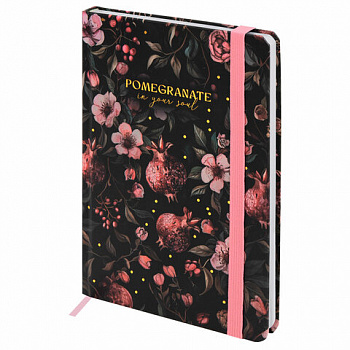 Ежедневник недатированный с резинкой А5 145х203 мм, BRAUBERG, твердый, фольга, 128 л., "Pomegranate"