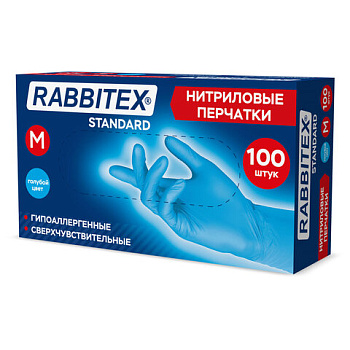 Перчатки нитриловые универсальные 50 пар (100 шт.), размер M (средний), голубые, RABBITEX (РАББИТЕКС) Standard