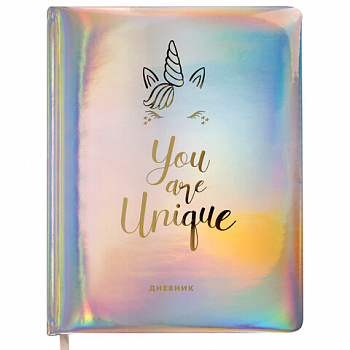 Дневник 1-11 класс 48 л., кожзам (твердая с поролоном), фольга, BRAUBERG HOLIDAY, "Unicorn"