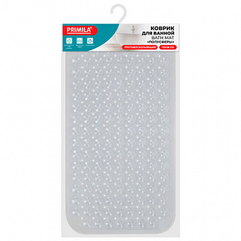 Коврик для ванны противоскользящий 70х38 см, "Полусферы", прозрачный, ПВХ, присоски, PRIMILA (ПРИМИЛА)
