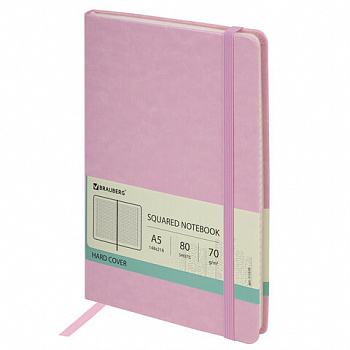Блокнот А5 (148x218 мм), BRAUBERG "Metropolis Special", под кожу, 80 л., резинка, клетка, розовый