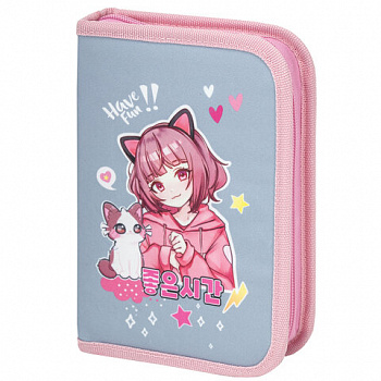 Пенал BRAUBERG, 1 отделение, 2 откидные планки, полиэстер, 21х14 см, "Anime friends"