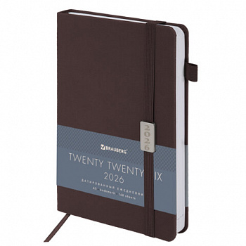 Ежедневник датированный 2026, А5, 138x213 мм, BRAUBERG "Control", под кожу, держатель для ручки, коричневый