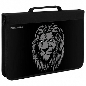 Папка на молнии BRAUBERG А4 с ручкой, с органайзером, 1 отделение, "Savage lion"