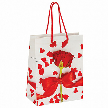 Пакет подарочный (1 штука) 18x10x23 см, ЗОЛОТАЯ СКАЗКА "Роза с лентой", ламинированный