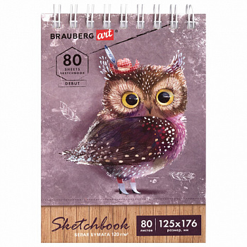 Скетчбук, белая бумага 120 г/м2 125х176 мм, 80 л., гребень, твердая обложка, BRAUBERG ART DEBUT