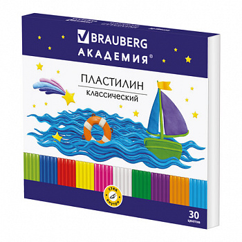 Пластилин классический BRAUBERG "АКАДЕМИЯ", 30 цветов, 600 г, со стеком, ВЫСШЕЕ КАЧЕСТВО