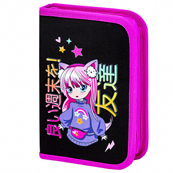 Пенал BRAUBERG, 1 отделение, 1 откидная планка, полиэстер, 21х14 см, "Anime girl"