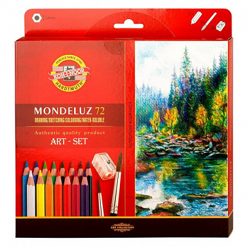 Карандаши цветные акварельные художественные KOH-I-NOOR "Mondeluz", 72цв., кисть, точилка, европодвес 3714/72, 3714072001KZ
