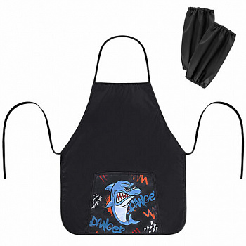 Накидка фартук с нарукавниками для труда ПИФАГОР, 1 карман, 46х54 см, "Angry shark"
