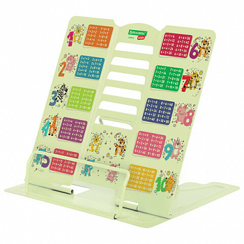 Подставка для книг и учебников большая BRAUBERG KIDS "Animals" с таблицей умножения, регулируемый угол наклона, металлическая