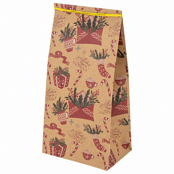 Пакет подарочный КОМПЛЕКТ 10 штук новогодний 12х8х25 см с зажимами, "Паттерн № 2", ЗОЛОТАЯ СКАЗКА