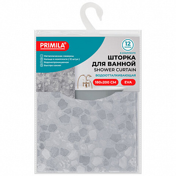 Шторка для ванной EVA, 180х200 см, кольца в комплекте, СЕРАЯ ЛЕДЯНАЯ СВЕЖЕСТЬ, PRIMILA (ПРИМИЛА)