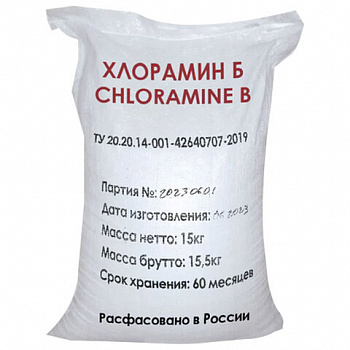 Средство дезинфицирующее ХЛОРАМИН-Б технический, Россия, пакет 300 г, АКВА, честный знак