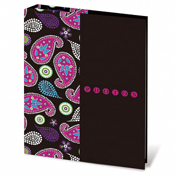 Фотоальбом BRAUBERG на 200 фотографий 10х15 см, твердая обложка, "Пейсли", черный с розовым