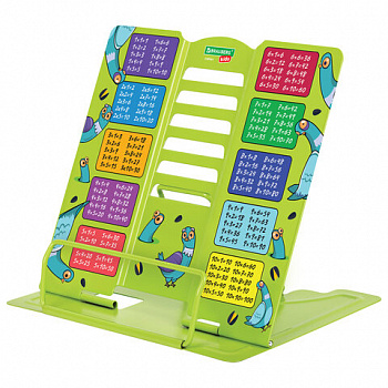 Подставка для книг и учебников большая BRAUBERG KIDS "Funny Pigeons" с таблицей умножения, регулируемый угол наклона, металлическая