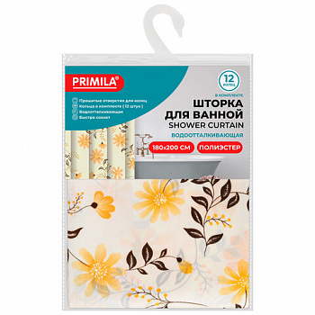 Шторка для ванной ПОЛИЭСТЕР, 180х200 см, кольца в комплекте, РАСТЕНИЯ, PRIMILA (ПРИМИЛА)