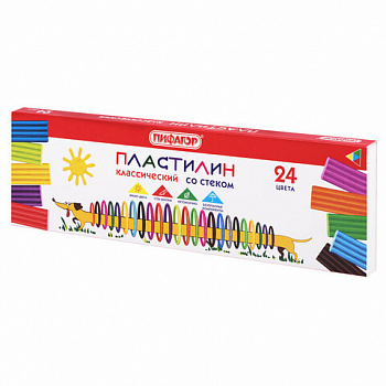 Пластилин классический ПИФАГОР "Веселая такса", 24 цвета, 360 г, СО СТЕКОМ