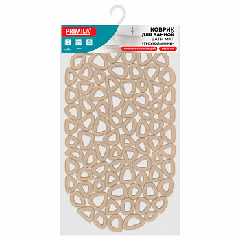 Коврик для ванны противоскользящий 68х37 см, "Треугольники", овальный, бежевый, ПВХ, PRIMILA (ПРИМИЛА)