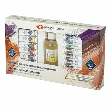 Краски масляные художественные "Мастер класс", 12 цветов по 18 мл + масло льняное 120 мл + 2 кисти, Невская Палитра