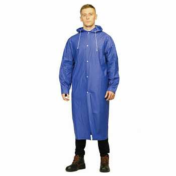 Дождевик-плащ синий на кнопках, EVA, многоразовый, прочный, универсальный размер, Komfi
