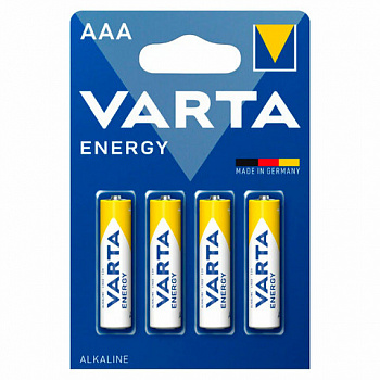 Батарейки алкалиновые "мизинчиковые" КОМПЛЕКТ 4 шт., VARTA ENERGY, ААА (LR03,15А), блистер