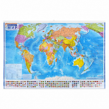 Карта мира политическая 101х71 см, 1:32М, на рейках, с ламинацией, интерактивная, европодвес, BRAUBERG