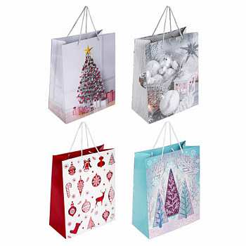 Пакет подарочный НАБОР 4 штуки, новогодний, 26x13x32 см, "Collection Large", ЗОЛОТАЯ СКАЗКА