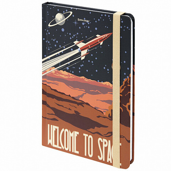 Блокнот с резинкой в клетку 96 л., А5 (145х203 мм), твердая обложка, BRAUBERG, "SpaceX"