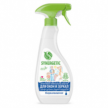 Средство для мытья стекол и зеркал с антибактериальным эффектом 500 мл SYNERGETIC, биоразлагаемое, распылитель, 39027