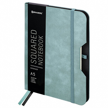 Блокнот А5 (162х218 мм), BRAUBERG "NOTE", под кожу софт-тач, с резинкой, 80 л., клетка, светло-серый