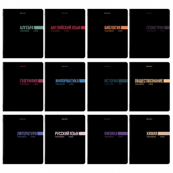 Тетради предметные, КОМПЛЕКТ 12 ПРЕДМЕТОВ, 48 л., обложка картон, BRAUBERG "КЛАССИКА BLACK"