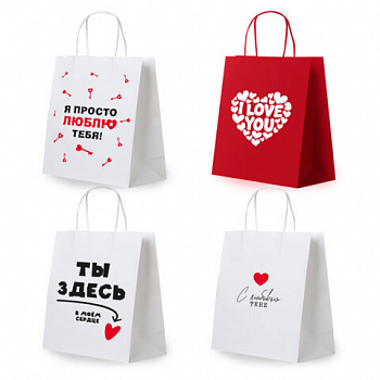 Пакет подарочный (1 штука) 26х13х32см (L) "Love Story", ассорти, крафт, ЗОЛОТАЯ СКАЗК