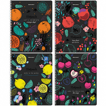 Тетрадь А5 96 л. BRAUBERG, гребень, клетка, глянцевая ламинация, "Bright Fruits" (микс в спайке)