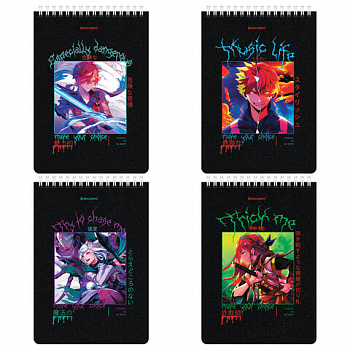 Блокнот А5 (146х206 мм), 80 л., гребень, картон, клетка, BRAUBERG, "Аниме"